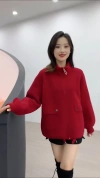 New 2023 women's autumn and winter long-sleeved knitted red top Specification image